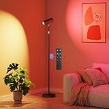 SIBRILLE Spotlight Floor Lamp, Tall LED Standing Lamp with Remote/Touch Control, 2700K-6500K, 350°Rotating Head Standing Lamp, Reading Floor Lamp for Living Room, Bedroom, Office & Wall Art, Black RGB