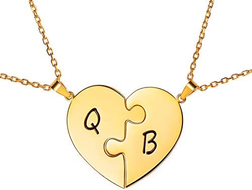 Custom4U 1-6 Pieces Heart Puzzle Jigsaw Necklace,Birthstone Pendant Set,Personalised Family/Friendship/Bff/Couple Jewelry Gift for Women Girls Mum Dad Fathers Day Mothers Day Valentines Day Birthday Christmas(with Gift Box)