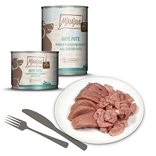 MjAMjAM - Premium Nassfutter für Hunde - purer Fleischgenuss - gute Pute pur 800g, 6er Pack (6 x 800g), naturbelassen mit extra viel Fleisch