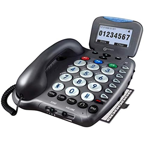Geemarc Ampli550 - Big Button Landline Telephone - Ultra Loud Corded Phone -Talking Caller ID, Talking Keys - Backlit LCD Display Screen - Hearing Aid Compatible Cover