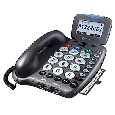 Geemarc Ampli550 - Big Button Landline Telephone - Ultra Loud Corded Phone -Talking Caller ID, Talking Keys - Backlit LCD Display Screen - Hearing Aid Compatible
