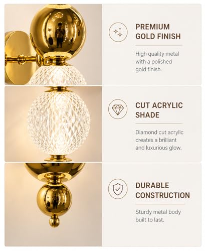 Image of Modern Led Gold Wall Light with Cut Acrylic Shade, 3in1 Colour Change, Ideal for Bedroom, Living Room, Hallway, Bedside Wall Lamp, Warm Ambient Lighting Fixture (Gold Finish),