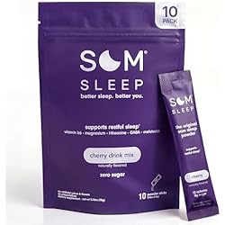 Som Sleep, Restful Sleep Powder Drink Mix w/Melatonin, Magnesium, Vitamin B6, L-Theanine & GABA – Vegan, Zero Sugar, Keto Friendly – Cherry, 10-Pack