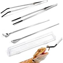 4PCS-Rubber Tip Feeding Tongs for Reptiles Extra Long Stainless Steel Reptile Feeding Tongs Terrarium Tools Feeder for Lizards Bearded Dragon Snake Enclosure Tank Accessories