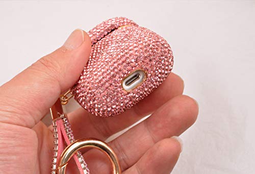 Sparkly Diamond Case For Airpods With Keychain, Shockproof Protective Premium Bling Rhinestone Cover Skin Compatible With Airpods Charging Case 2 & 1(Pink+Gold Plated) #TOP5