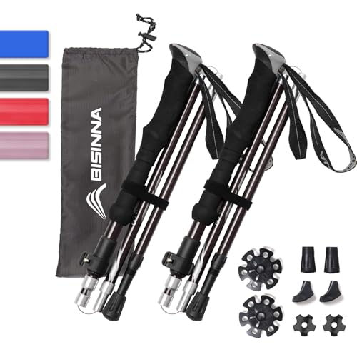 BISINNA Bastones de Senderismo Bastones Trekking Plegables 2pcs Bastones Marcha Nordica Aleación de Aluminio y EVA Mango para Senderismo Alpinismo Trail Viaje (115-135cm, Negro) BISINNA Bastones de Senderismo Bastones Trekking Plegables 2pcs Bastones Marcha Nordica Aleación de Aluminio y EVA Mango para Senderismo Alpinismo Trail Viaje (115-135cm, Negro)
