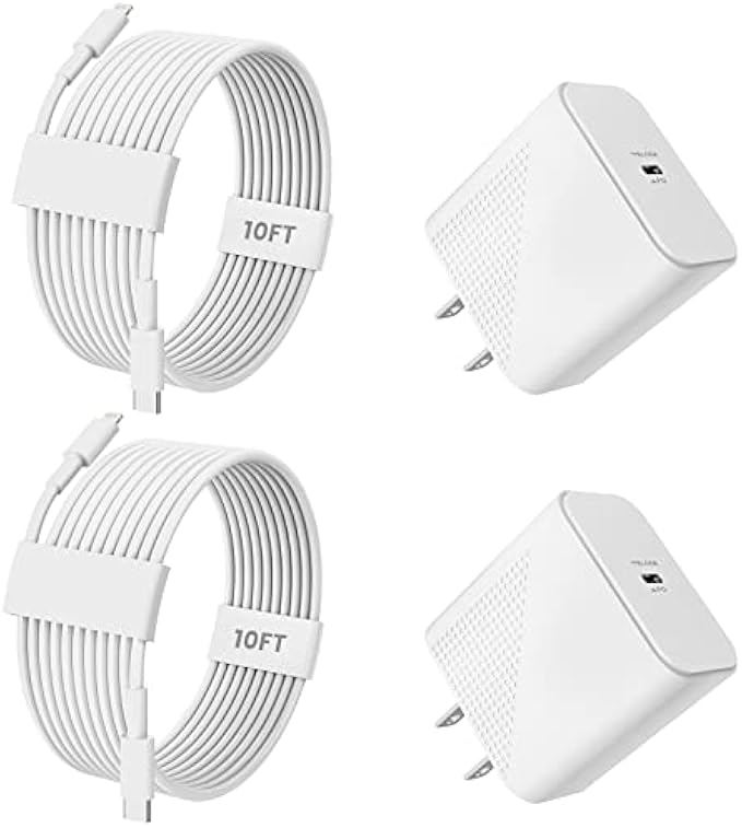 10FT iPhone 14 13 12 Fast Charger - [Apple MFi Certified] - 2-Pack 20W USB C Wall Charger Block with 2X Long Type-C to Lightning Cable for iPhone 14 Pro Max/14 Pro/13 Pro Max/13 Pro/12 Mini/11/X,iPad