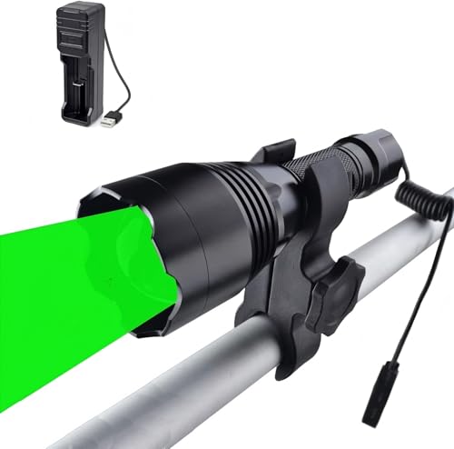 BESTSUN Green Light Torch 10000 Lumen Rechargeable LED Torch with Zoomable 800 m Range, Pressure Switch and USB Charger