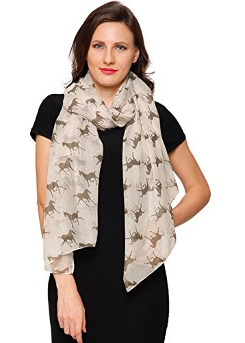 World of Shawls Horses Print Design Ladies Girls Scarves Shawl Wrap Maxi Sarong (Cream)