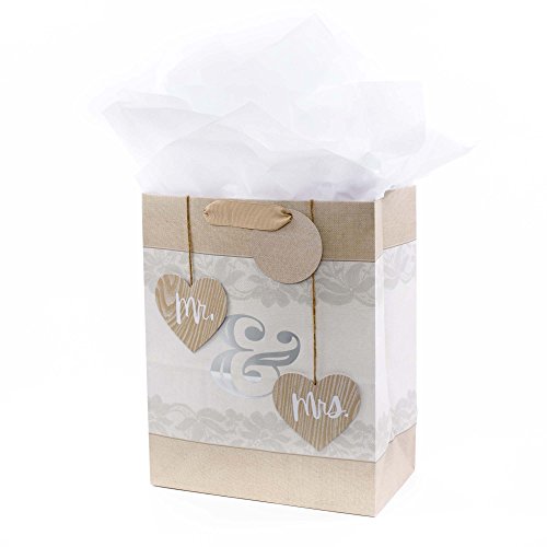 Hallmark Large Gift Bag with Tissue Paper for Weddings, Bridal Showers, Engagements and More (Mr. & Mrs. Hearts)