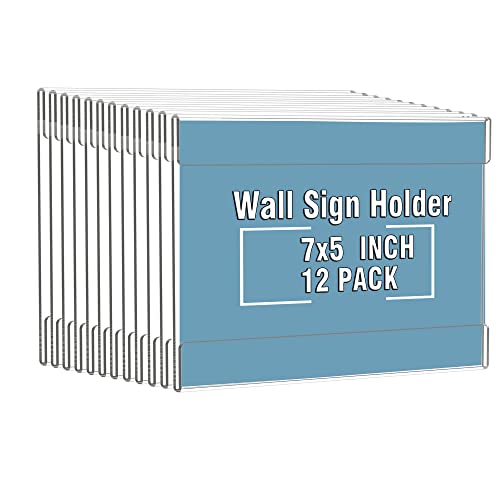 Dingelex Acrylic 5X7 Horizontal Sign Holder Wall Mount,Clear Door Sign Holder Hanging Plastic Document Holder,Acrylic Wall Frame Plastic Wall Holders For Paper,12 Pack,No Drilling, Landscape #TOP3