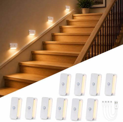10 Pack Rechargeable Stair Lights Indoor, Motion Sensor LED Night...