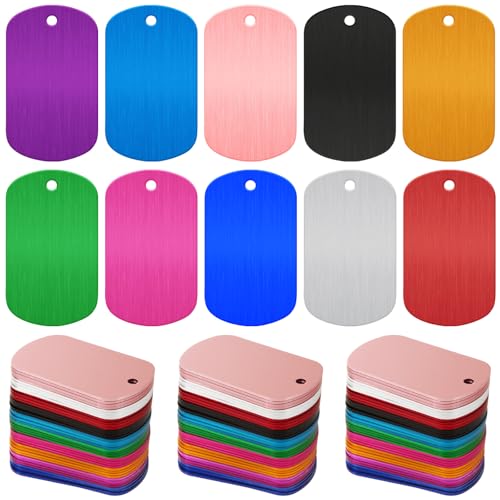 GBACHOOSE 100 Pack Anodized Aluminum Blank Dog Tags for Engraving Colorful Rectangle Metal Stamping Blanks with Hole 1.9x1.2 inch Pet ID Tag Keychain Blanks for Laser Engraving DIY Crafts