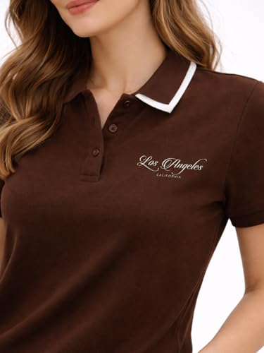Image of JUNEBERRY Women's Regular Fit Lycra Polo T-Shirt with V- Neck Buttoned Placket, Classic Collar, and Contrast Trim, Soft Fabric for All-Day Comfort (Sizes S to 2XL)