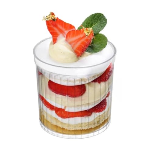 MsiDtsoy 使い捨てデザートカップ 50個入り 丸型プラスチック透明食品容器 アイスクリーム、ヨーグルト、持ち運びに便利 結婚式、誕生日、パーティーに最適 蓋付き