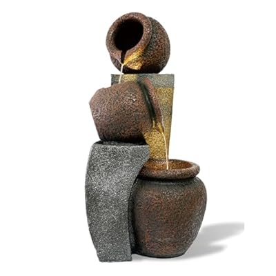 Zedazoom 30 Inch Tall Outdoor Water Fountain Waterfalls with 2 LED Lights Yard Art Decor Indoor and Outdoor, Wood, 24018