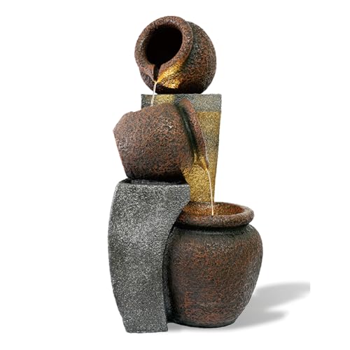 Zedazoom 24018 Wasserbrunnen für den Außenbereich, 76,2 cm hoch, Wasserfälle mit 2 LED-Lichtern, Hofkunst-Dekor, Innen- und Außenbereich, Holz, 24018