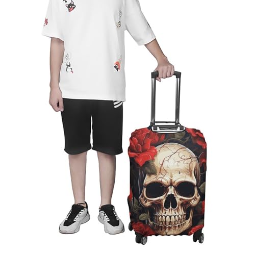 Skull Rose-Red Luggage Cover, Washable Elastic Suitcase Cover Protector Fit 18-32 Inch Luggage 7