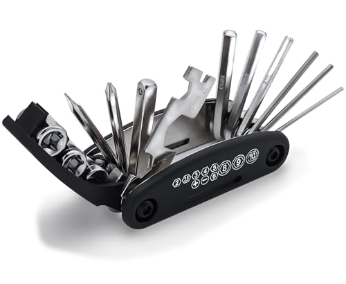 TUIORAN Fahrrad Werkzeugset 16 in 1 Faltbares Multifunktionswerkzeug unterwegs Fahrradmultitool aus kohlenstoffreichem Stahl
