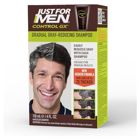 Just for Men Control GX Grey Reducing Shampoo, Gradual Hair Color with Keratin for Stronger Thicker and Healthier Looking Hair, 4 Fl Oz - Pack of 1 (Packaging May Vary) Cover