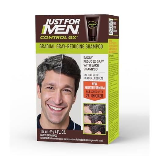 Just for Men Control GX Grey Reducing Shampoo, Gradual Hair Color with Keratin for Stronger Thicker and Healthier Looking Hair, 4 Fl Oz - Pack of 1 (Packaging May Vary)
