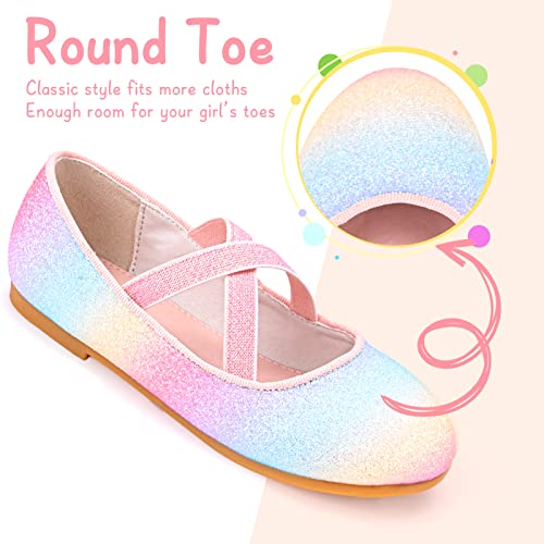Secret Slippers Girls Glitter Princess Ballet Flats Mary Jane Shoes Dress Shoes For Girl Back To School Princess Wedding Shoes (Little Kid/Big Kids) Rainbow #TOP3