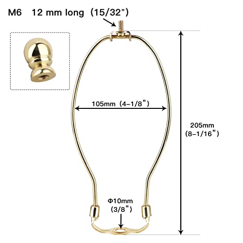 8 Inch Lamp Harp Holder, DIY Lighting Accessories with Saddle and Solid Metal Finial Horn Frame Lampshade Bracket for Table/Floor Lamps Fitting (Gold - 2Pcs)