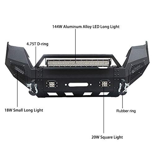 Vijay Front Bumper Textured Black with Winch Plate and 5 LED Lights for 2016-2021 Tacoma