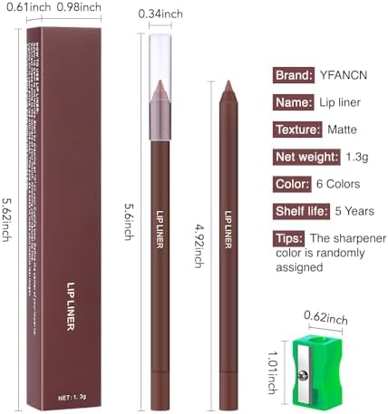 WanTuoluo 6가지 색상 매트 립 라이너 펜슬, 샤프너 포함, 방수 오래 지속되는 크리미 립 라이너, 스무스 글라이드 페더링 방지 디파인 립 라이너, 데일리 메이크업용(01) — 사진 7