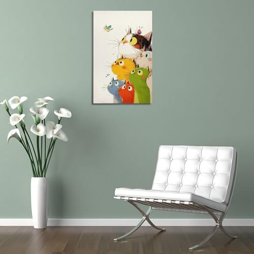 Poster chat moderne coloré 20x30 tableau oiseau encadré