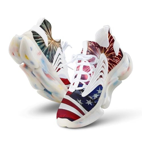 Fireworks American Flag Men's Running Shoes Lightweight Walking Shoe Breathable Sneaker 11women/8.5men（EUR42）