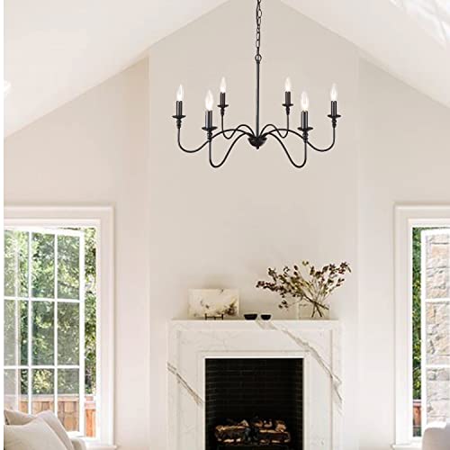 Sefinn Four 6-Light Farmhouse Chandelier, Industrial Ceiling Pendant Black Iron Chandeliers, Rustic Industrial Candle Chandelier For Dining Room, Living Room, Kitchen, Bedroom, Foyer #TOP6