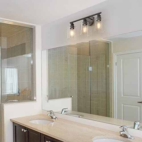 Espird Bathroom Vanity Light Fixtures Matte Black Bathroom Lighting Fixture, 3 Light Bathroom Light Fixture Over Mirror, Modern Black Vanity Light, Ul Certification Wall Sconces With Glass Shades #TOP7