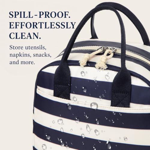 Image of LOVELYWIND Lunch Box for Women, Insulated Lunch Bag, Navy Stripe Tote