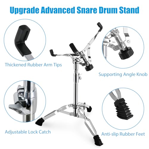EASTROCK Snare Drum Stand Upgraded Height Adjustable with Drum Bracket Double Braced, Fit 10-14 Inches Dia Snare Drum Base Height Adjust From 14.5 inch to 22.4 inch - Thumbnail 5