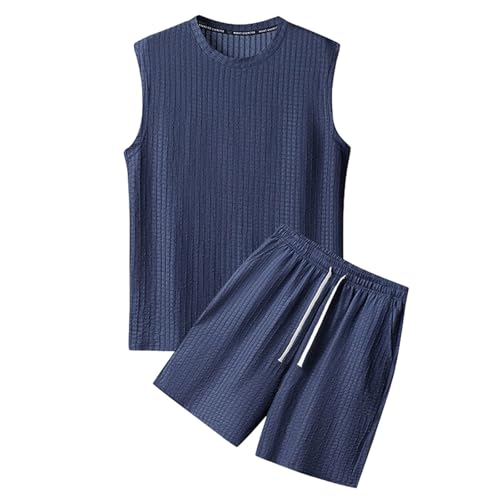 Ensemble tricot gaufré homme avec débardeur et short décontracté