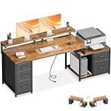 AODK 68'' Computer Desk with Printer Shelf & 5 Fabric Drawers, Rustic Brown