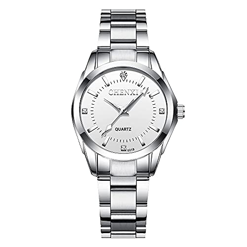 SGU Montres Femmes Classic Business avec Bracelet en Acier,Montre Femme élégante à Quartz en Acier Inoxydable (Blanc Argenté)