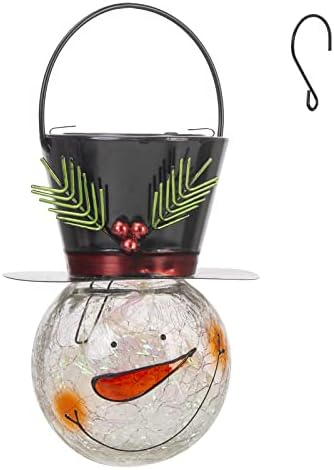 Starsoul Snowman Solar Lanterns, Christmas Outdoor Hanging Lantern Waterproof Decorative Snowman Lamps Decor for Garden, Patio, Yard, Porch, Xmas Holiday Party Decor (Small Leaves)