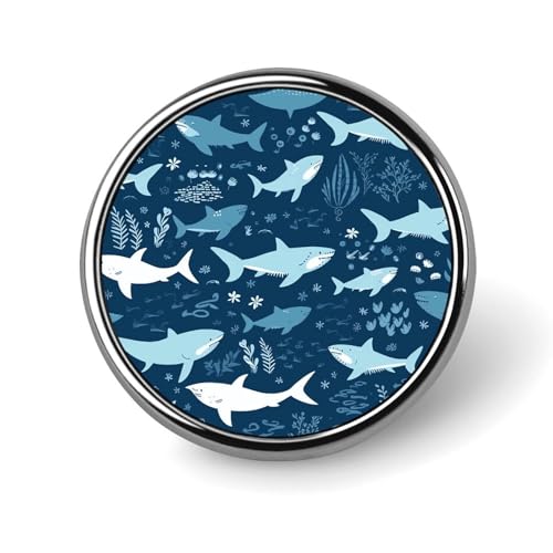 Image of Sharks Badge Holder Personalized Round Badge with Picture Pin Aluminum Alloy Button Pin Exquisite Brooch Fashion Button Badges Clothes Decorative Pins