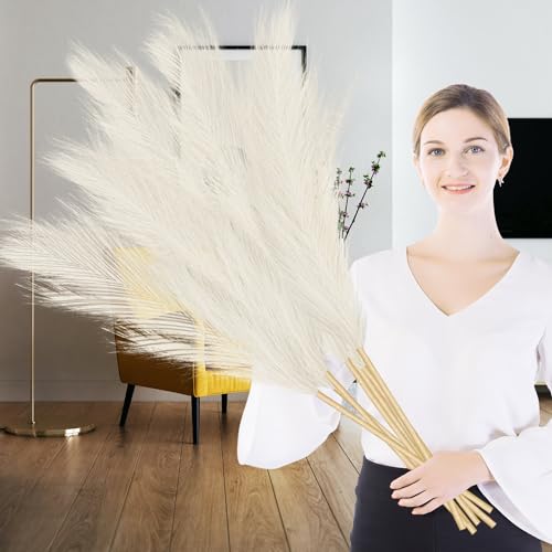 Lighterday Erba della pampa artificiale, 110 cm, grande, alta, soffice, finta erba della pampa, per matrimoni, soggiorno, camera da letto, decorazione per la casa (beige)
