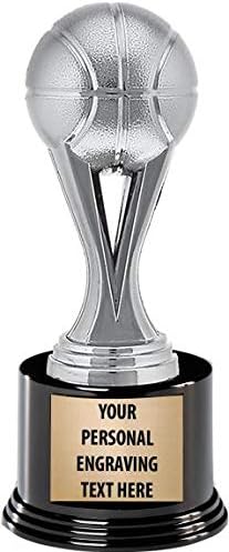 Crown Awards Basketball Trophies with Custom Engraving, 7.25" Personalized Silver Basketball Trophy On Deluxe Round Base