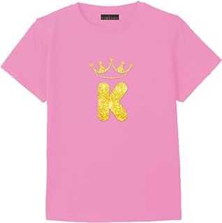تيشرت كاجوال من القطن بلون بينك مزين بحروف تاج (K) مقاس (2XL)