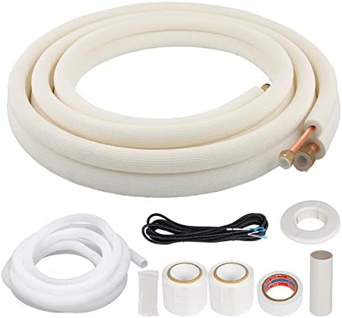 Daisypower Mini Split Line Set Kit,16ft Copper Line Pipes,1/4" & 1/2" O.D, with 3/8" PE Insulated Coil Line Set for Air Conditioner HVAC Refrigeration and Heat Pump Systems,with Installation Fittings