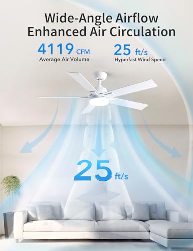 Image of Rayqueen 52 Inch White Ceiling Fans with Lights and Remote,Includes Downrod