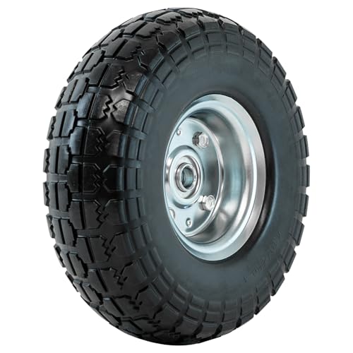 Image of Woodside Puncture Proof 10'' Heavy-Duty PU Foam Tyre, 8cm Thick, Multi-Purpose Replacement for Garden Wheelbarrows, Carts & Sack Trolleys, 80kg Max Load, Rugged Tread for All Terrain Use