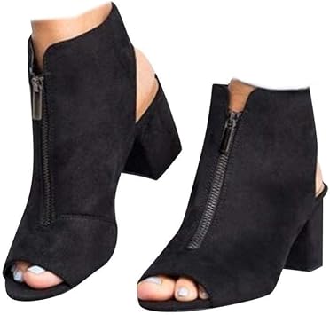ZBYY Womens Open Toe Heel Sandals,Fashion Cutout Side Strap Zipper Chunky Heel Sandals Slip On Ankle Backless Booties
