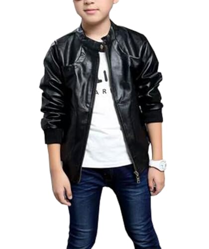 Boys Girls Stand Collar Leather Jackets Outerwear Kids Zipper Motorcycle PU Leather Coats Aged 3-12