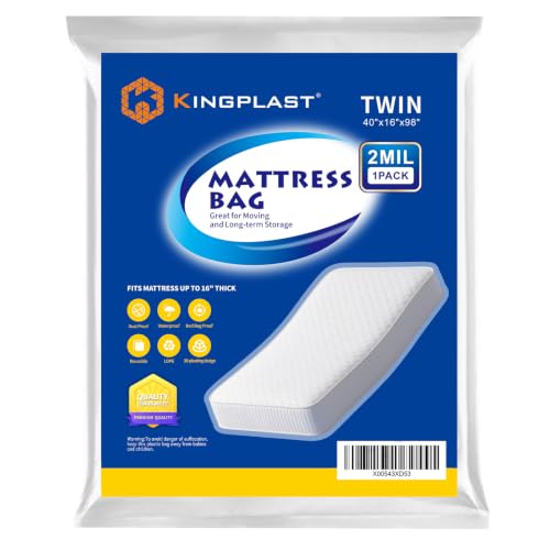 Twin Size Plastic Mattress Moving Bag, 2 Mil Waterproof & Dust-Proof & Tear-Resistant Mattress Protector Cover for Storage, Moving & Disposal Supplies, 98" x 40" x16''