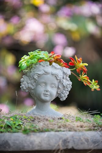 Cement Bust Wall Planter - Indoor Outdoor Home Garden Decor, 8\" x 4\" x 9\"